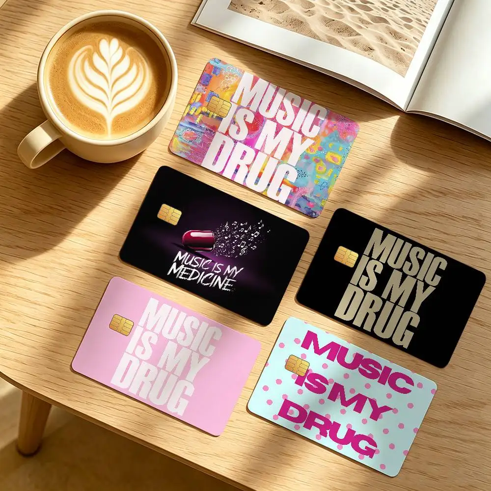 MUSIC IS MY DRUG Credit Card Public Transportation Cards Protective Sticker Waterproof Card Face Decoration 4PCS