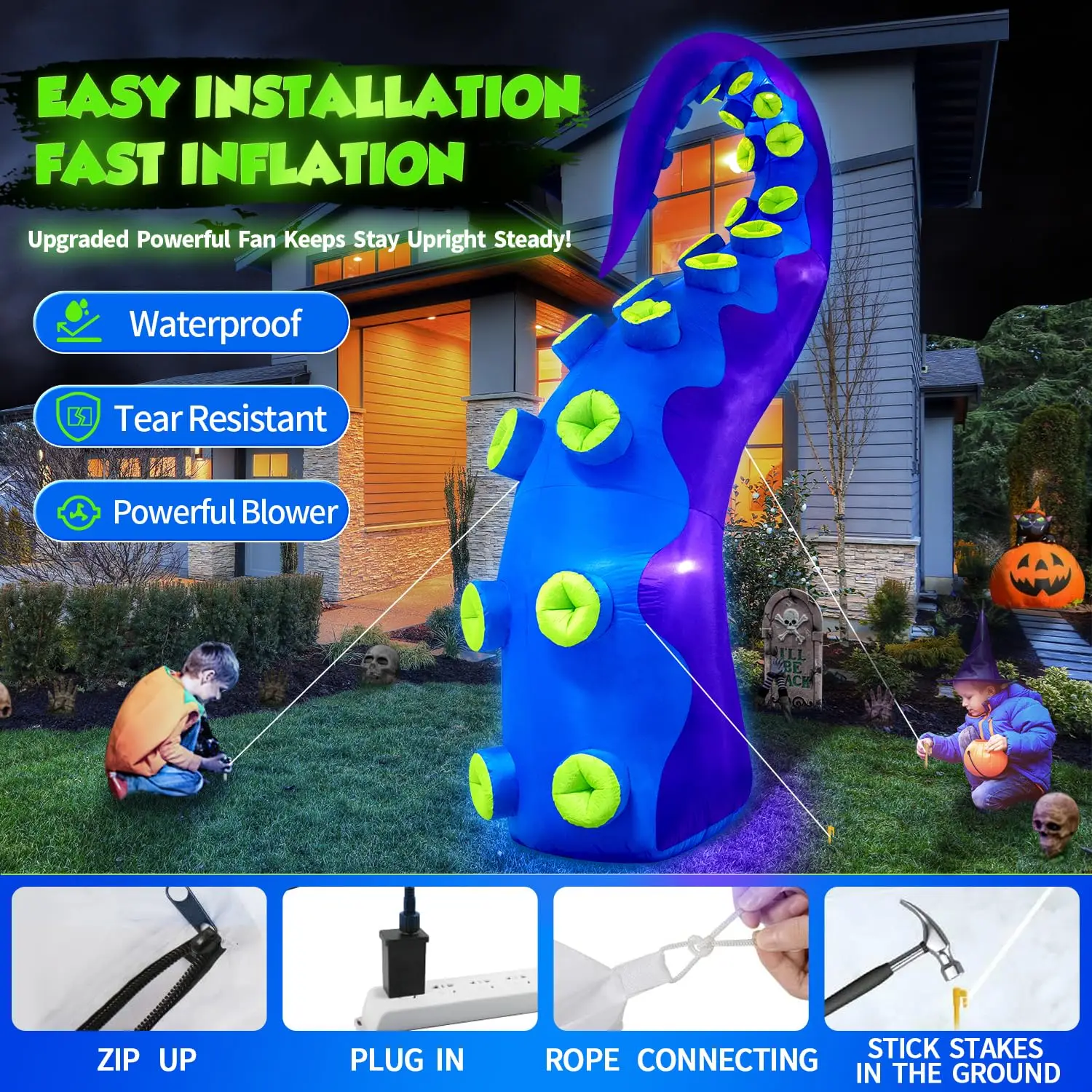 팽창식 조명 문어 촉수 공기 송풍기, 할로윈 파티 장식, 광고용 거대한 문어 촉수, 13 피트, 14/20 피트