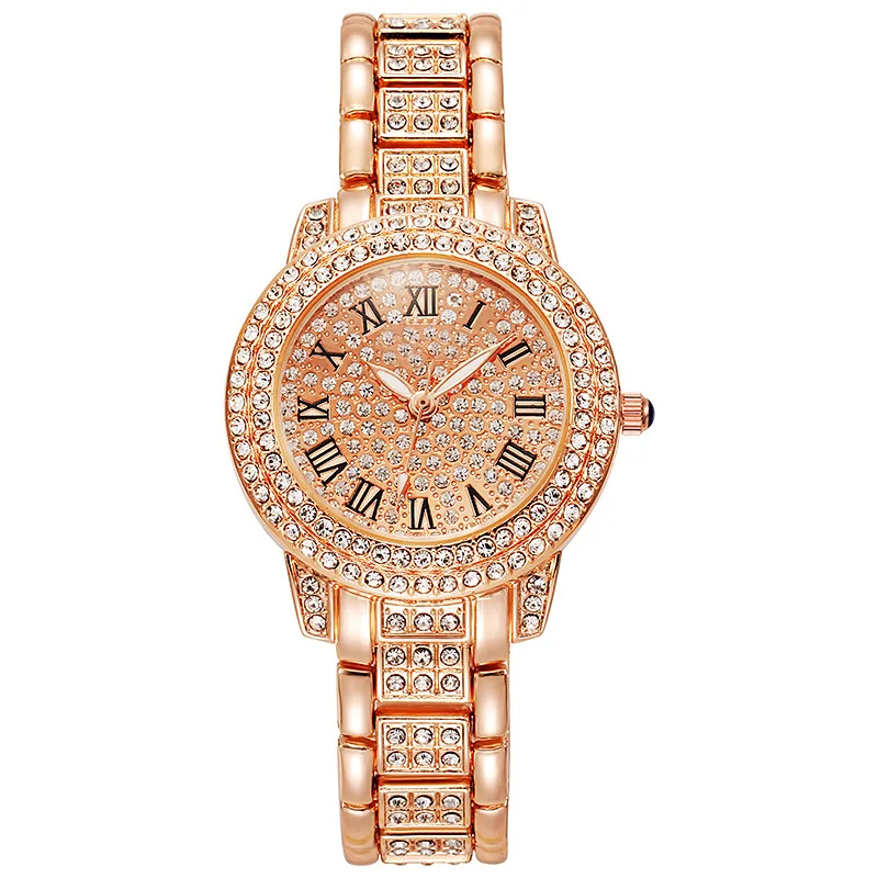 Women's Quartz Watch with Full Diamond Studded Starry Sky Design Roman Numeral Dial Lightweight Luxury Ladies Wrist Watches