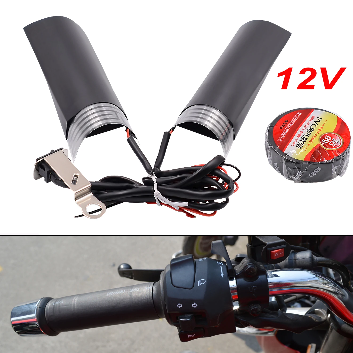 12V Motorcycle Heated Handles Grips ATV Snowmobile Handlebar Heater Warmer Kit For Suzuki Yamaha Heated Steering Wheel Universal