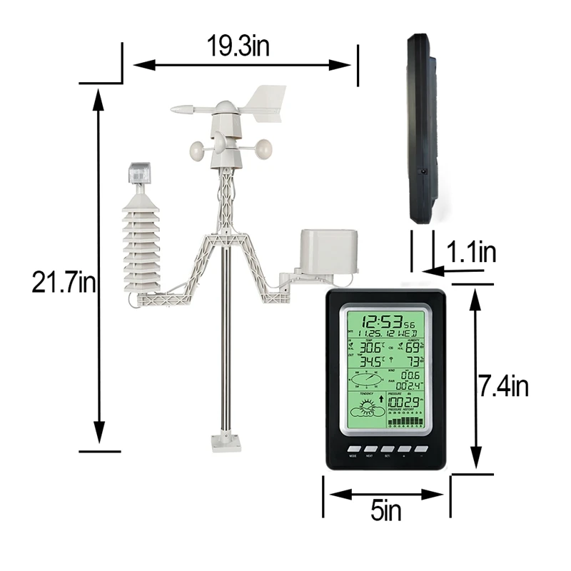 Professional 433mhz Temperature Humidity Meter Rainfall Pressure Wind Speed Wind Direction Wireless Weather Station Date Time