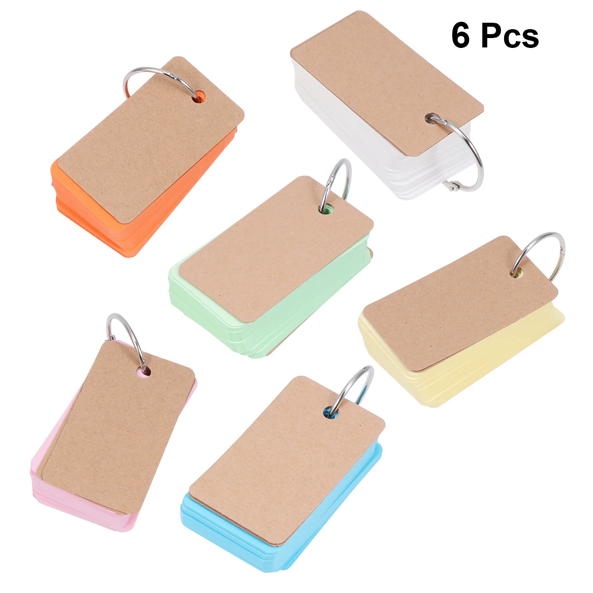 

6Pcs Binder Ring Notepads Portable Blank Flash Cards for Study Memory Cards School Office Supplies Refillable Loose Leaf Ring