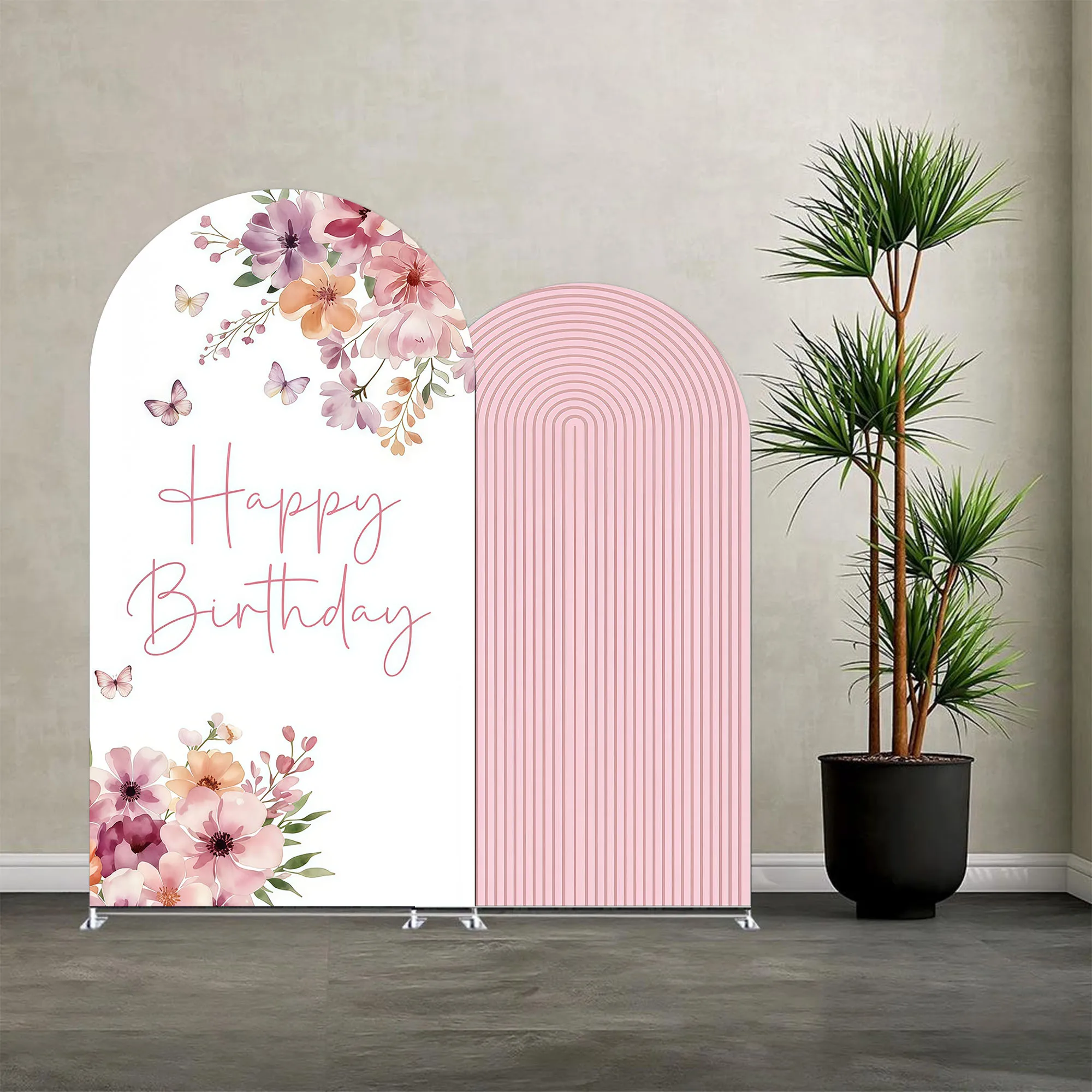 

Фон-арка «Чиара» с бабочками и розовыми полосками для детского дня рождения, вечеринки в честь рождения ребенка, декор для фотозоны