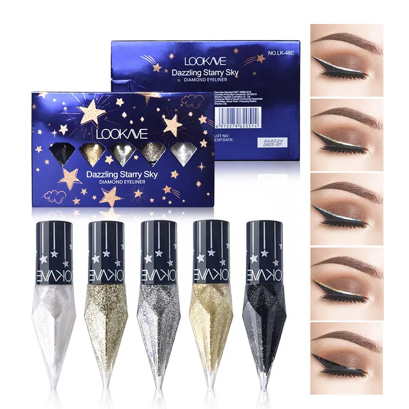 

Glitter Liquid Eyeliner Waterproof Christmas Gifts Metallic Shimmer Eye Liner Pyramid Bottle Professional Makeup for Women Xmas