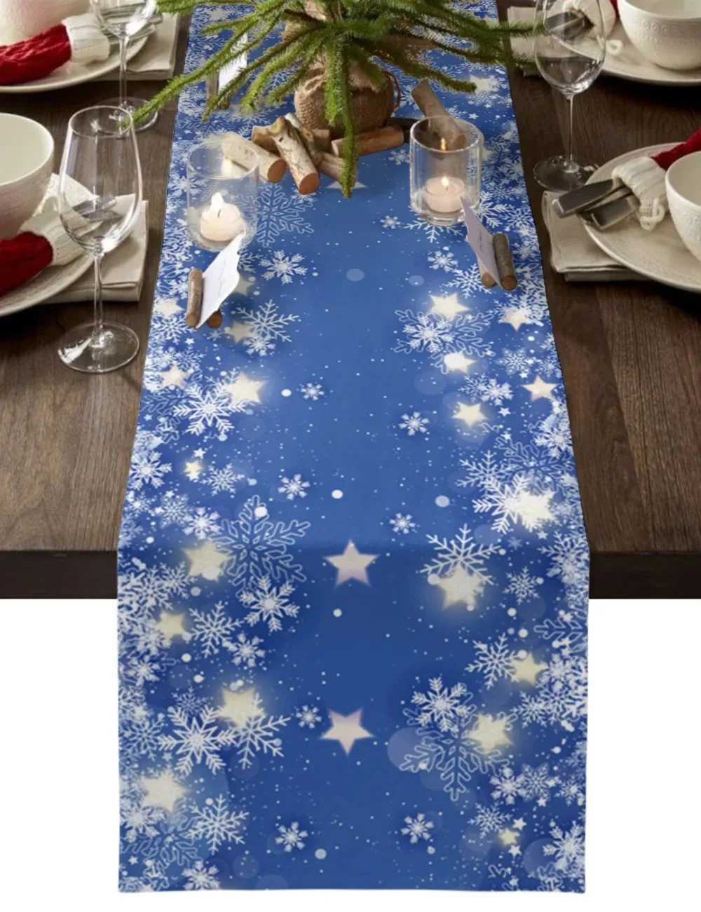 Red Linen Table Runner Christmas Snowflake Home Kitchen Decor Festive Wedding Party Table Accessories