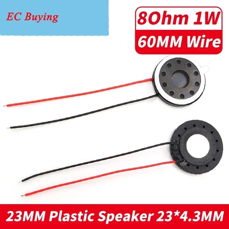 5PCS/Lot Diameter 23MM 8 Ohm 1 Watt Plastic Inner Wire 60MM Loudspeaker 8R 1W Micro Speaker With Double Sided Tape 23 MM 8Ohm