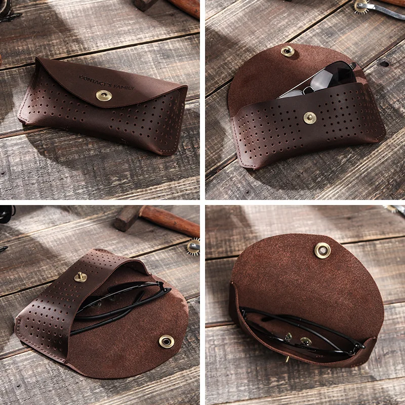 Leather Flip-Cover Vintage Eyeglass Case Creative Eyewear Storage Pouch