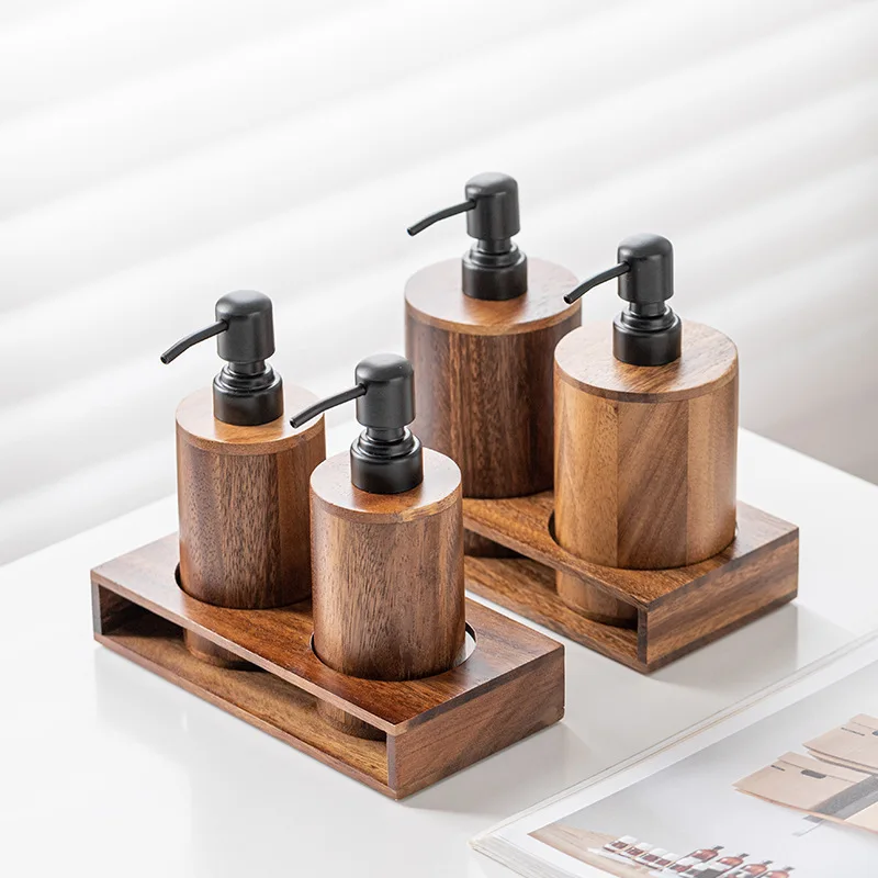 

Press Lotion Dispenser Bottle Bathroom Walnut Wood Soap Can Hotel Essential Oil Shampoo Bath Gel Container