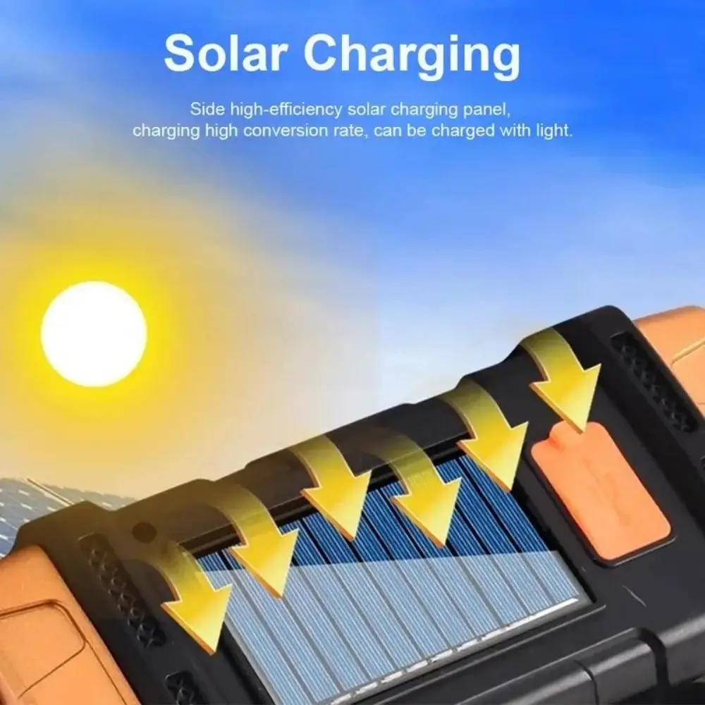 USB/Solar-Powered COB Searchlight High Power Waterproof Solar Emergency Light 4 Gear Dual Light Source Led Flashlight