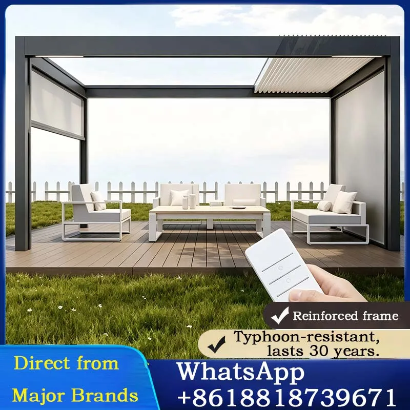 Aluminum Outdoor Modern Waterproof Bioclimatic Louvered Pergola Roof Garden Motorized Sun Shade Gazebo Terrace All Season