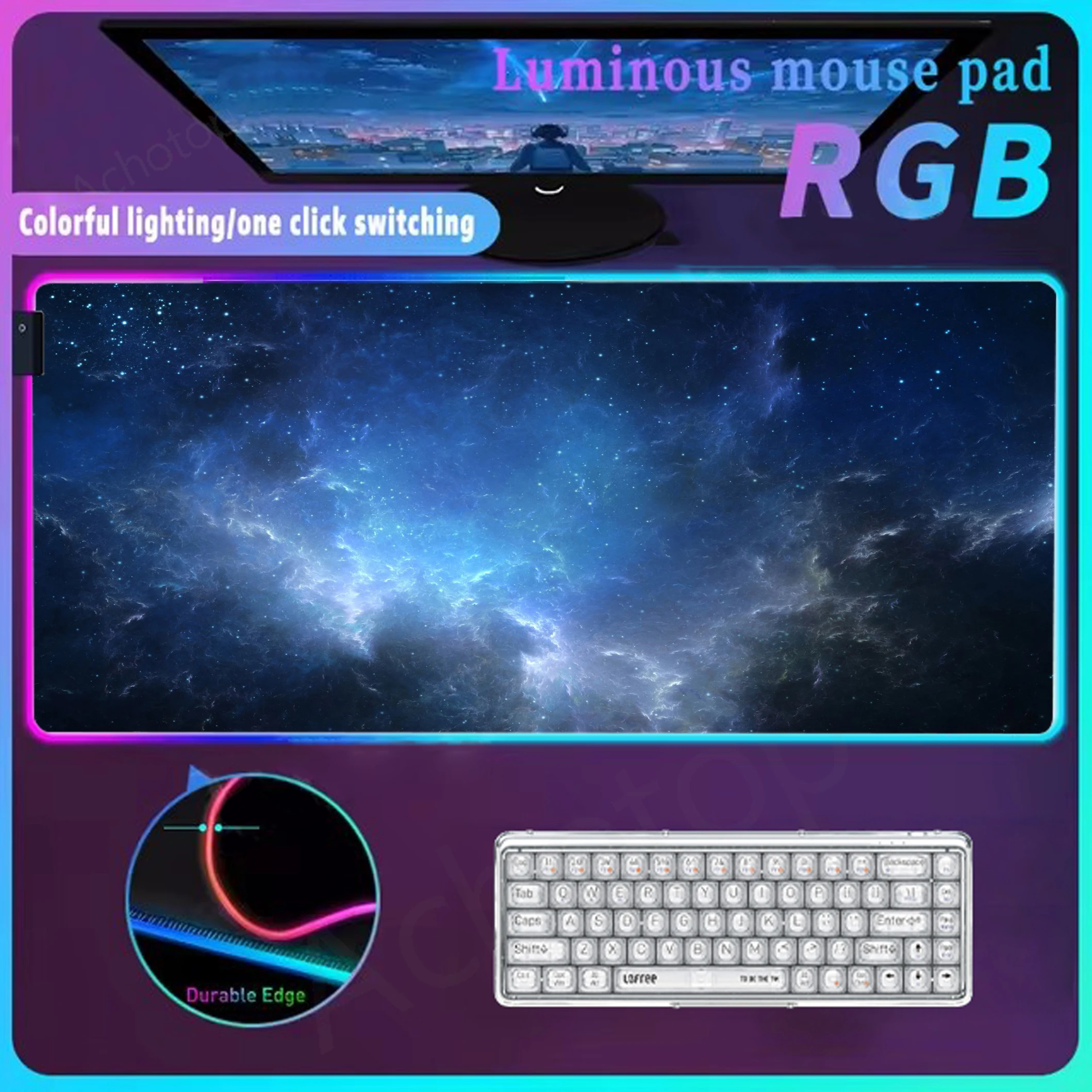 Space Rgb Mouse Pad Glow Personality Mousepad Gaming Accessories Led For Table Carpet Luminous Keyboard Pads Pc Setup Mat Led