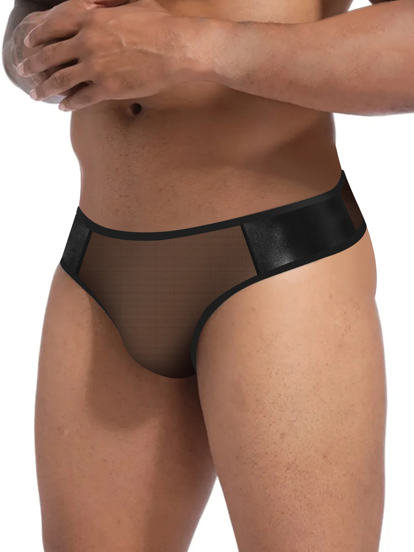 

Men's Sexy Mesh Breathable Montage Thong Comfortable Soft Black Underpanty Underwear