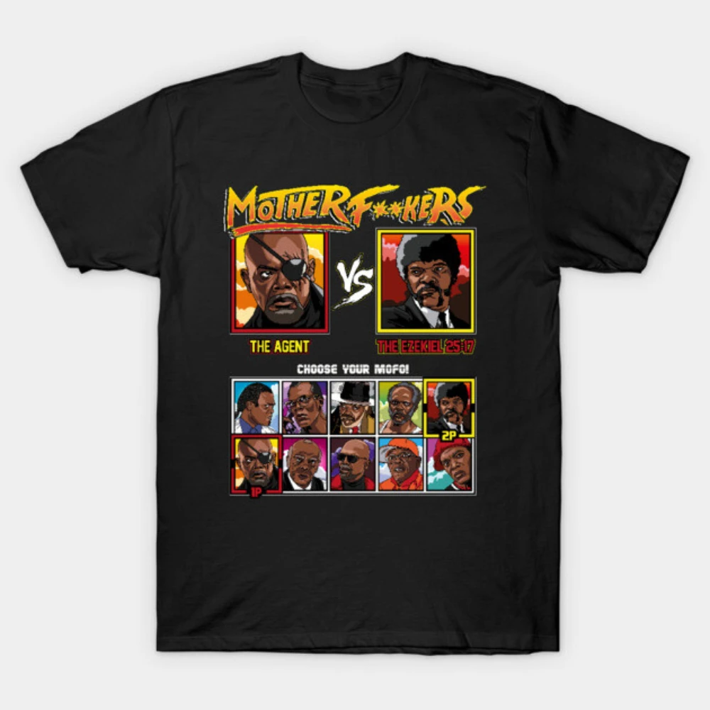 Mens Cotton Samuel L Jackson Character Fighting Game Style T Shirt Retro Arcade Select Screen Movie Tribute Casual Fan Graphic T