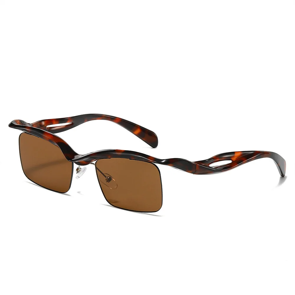 

New Retro Luxury Half Frame Leopard Print Women Sunglasses Y2K Special Shaped Frames Simple Casual Men Sun Glasses UV400
