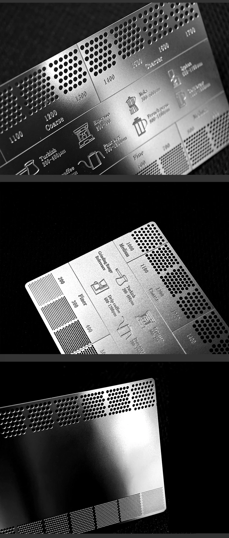 OANKR Kaffeemahl-Referenzkarte, 200-1700µm 304 Edelstahl Kaffee-Messstab Professionelle Werkzeuge Kaffee-Zubehör – Detail 6