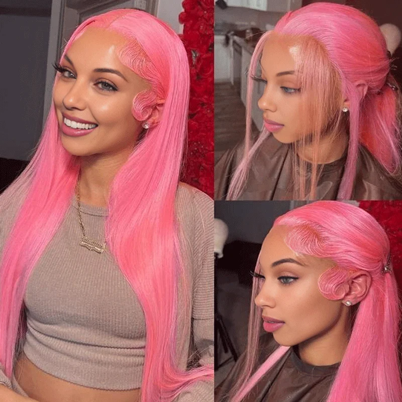 

Pink Bone Straight Human Hair Wig 13x4 Lace Front Wig Short Bob Light Pink Lace Frontal Wig Human Hair Wigs For Women Cosplay