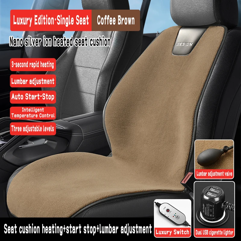 Smart Heated Car Seat Cover Winter Front Seat Electric Heating Pad Cashmere-like Fabric 12V Car Seat Warmer Universal Adjustable