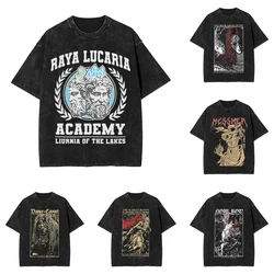 Vintage Washed T-Shirt Raya Lucaria Academy Cotton T Shirt E-Eldens Game R-Rings Leisure Tee Shirt for Couple Summer Y2K Fun Top