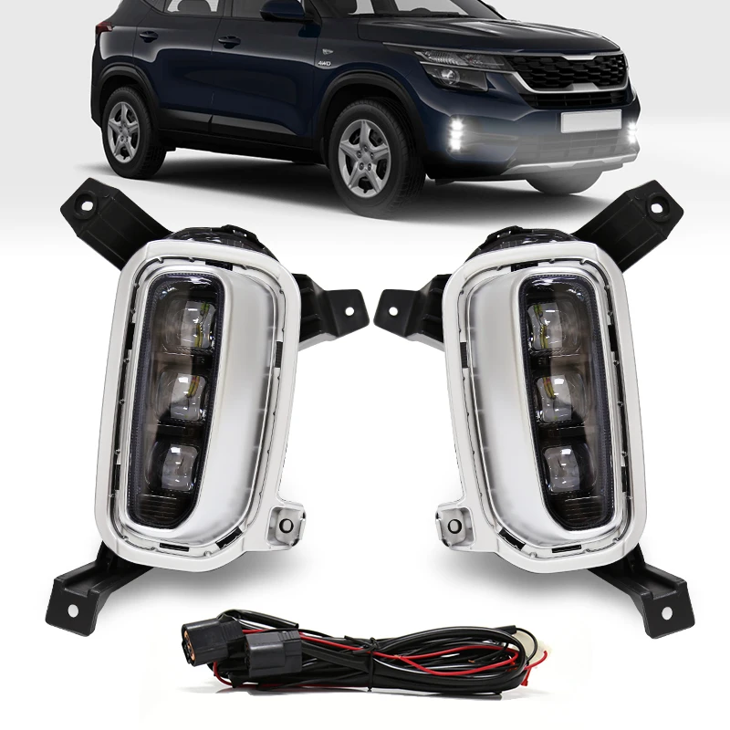 

For KIA Seltos KX3 2020 2021 DRL Daytime Running Light LED Fog Lights Daylight Bumper Driving Waterproof Car Accessories 12V