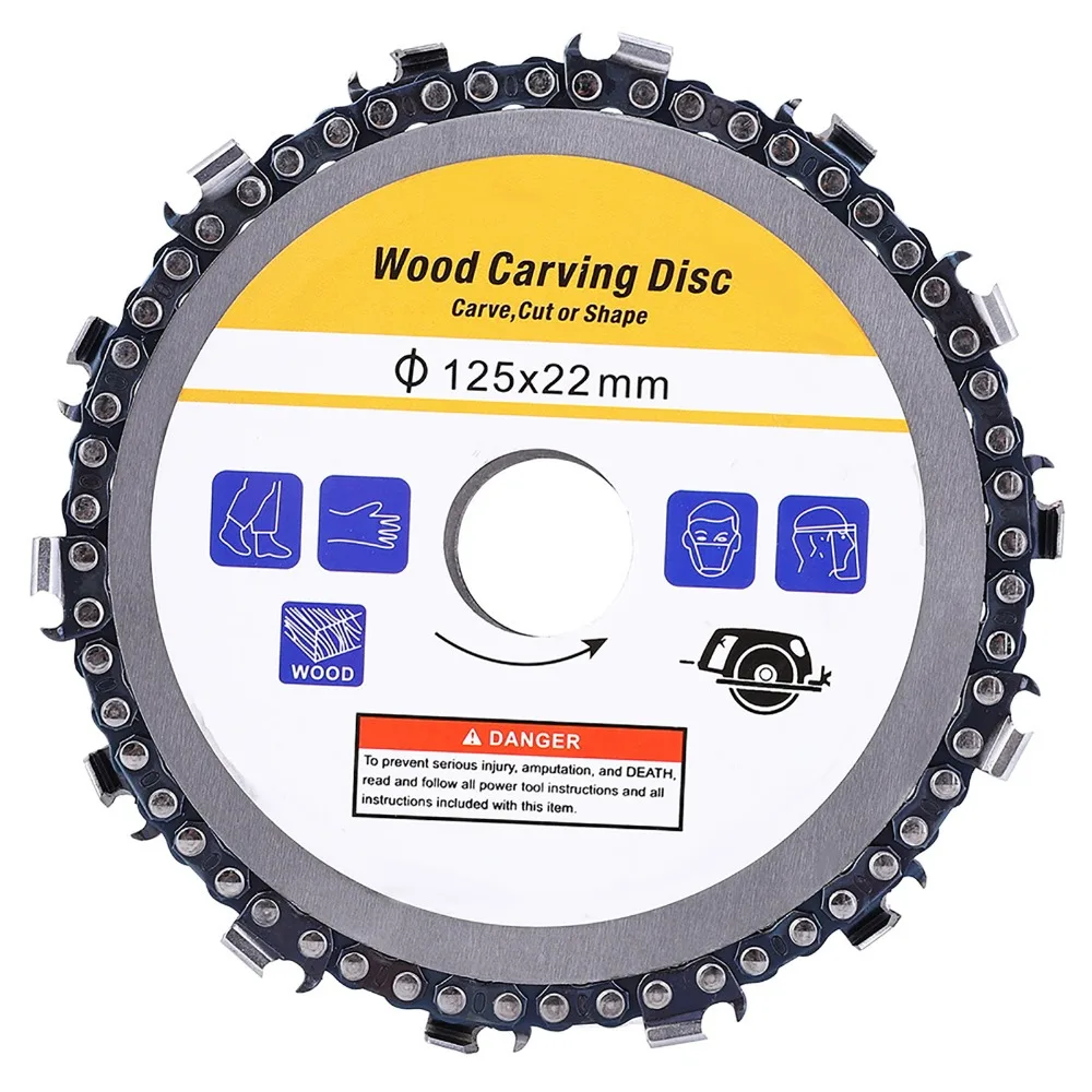 5 Inch Diameter Chain Saw Disc 7/8 Inch Arbor 14 Teeth Angle Grinder Accessories Yellow Color Circular Shape Wood Carving Disc