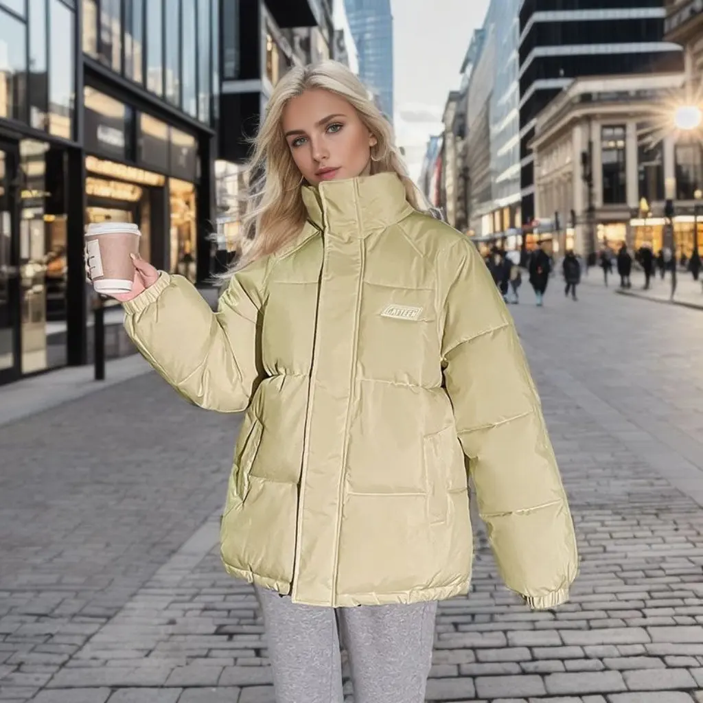 

Women's Klein Blue Cotton-Padded Coat BF Style Stand Collar Short Bread Coat Winter Loose Fit down Jacket