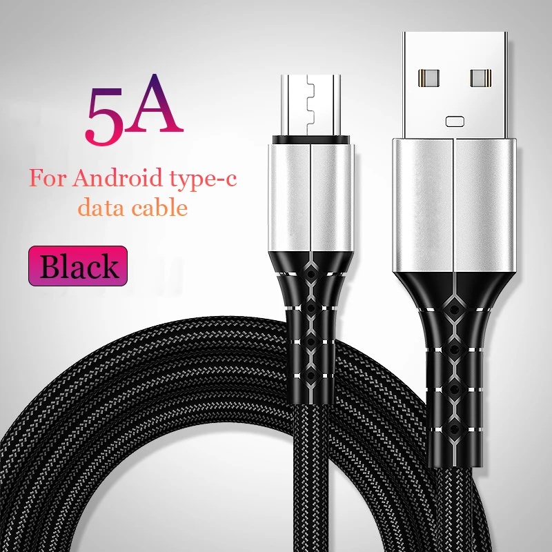 100PCS 5A nylon braided Micro USB type C Super fast charging  phone charging  data cable For Samsung S21 Xiaomi Mobile Phone