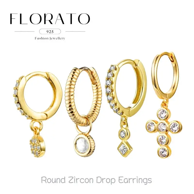 

New 925 Silver Needle Round Zircon Pendant Hoop Earrings For Women Vintage Punk Earrings Fashion High-end Party Jewelry Gifts