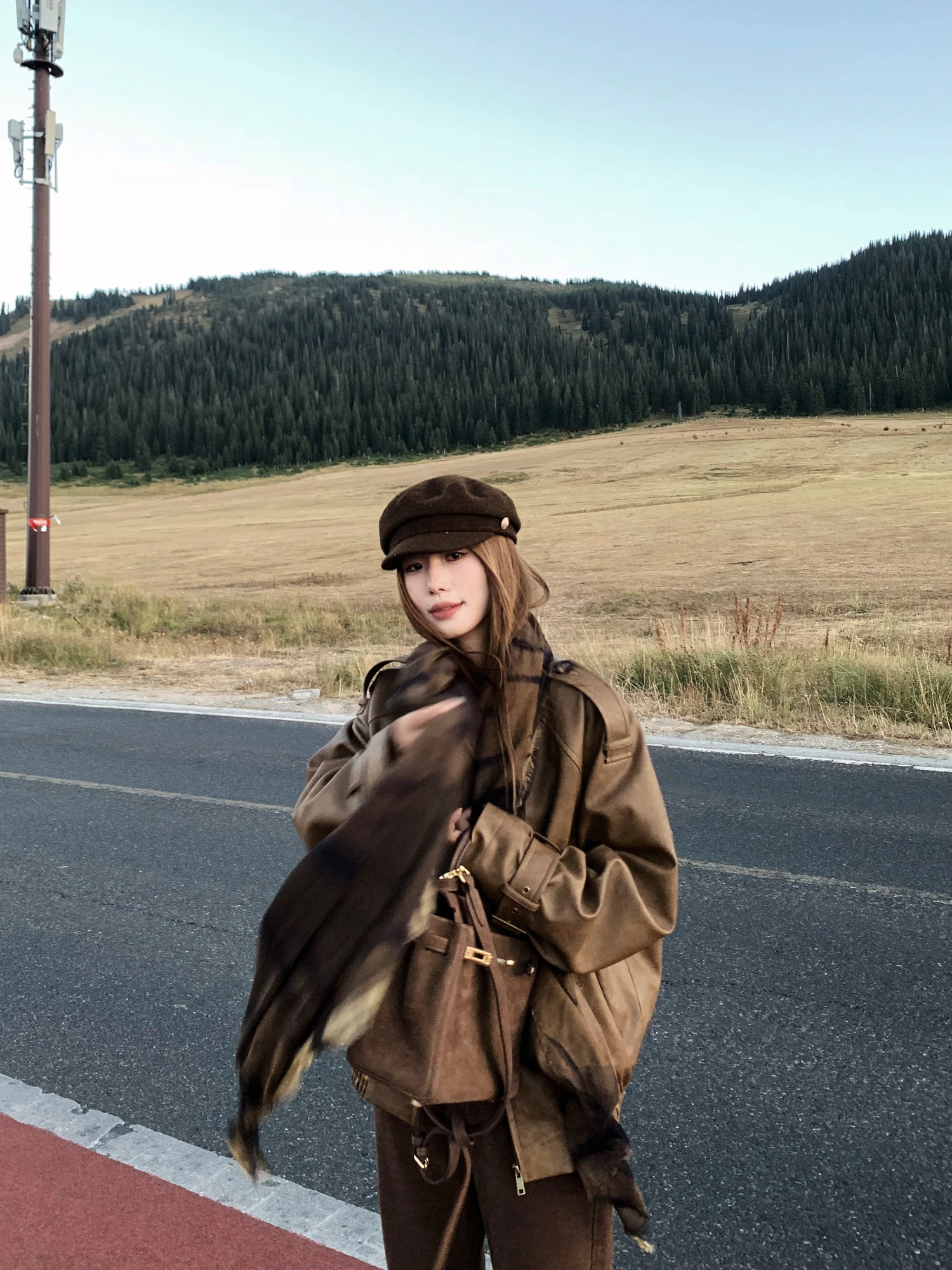 

Loose Fit Double Color adient Vintage Dyeing Workwear Jaet Collar up ow Field Leather Coat by Xiao Jun Jun Brand