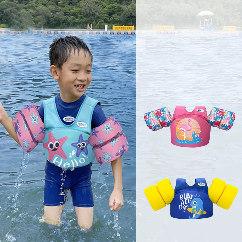 Summer Pool Children Double Arm loop Water Sleeve Swimming learning Aid Swimsuit Baby Buoyancy Jacket life Jacket 2-6 Years Old