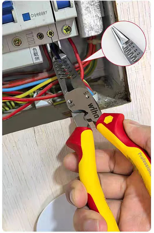 Wiha 6-in-1 Multifunktionale Isolierte Elektrikerzange, 1000V Drahtabisolierung, Crimpen, Schneiden, Industriequalität Werkzeug 47199 – Detail 6