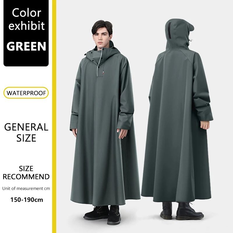 BLALION Verdickter Oxford-wasserdichter Regenausrüstung, Regenponcho, Unisex, modischer Regenmantel, langer Regenmantel, lockere, übergroße Regenbekleidung mit Kapuze