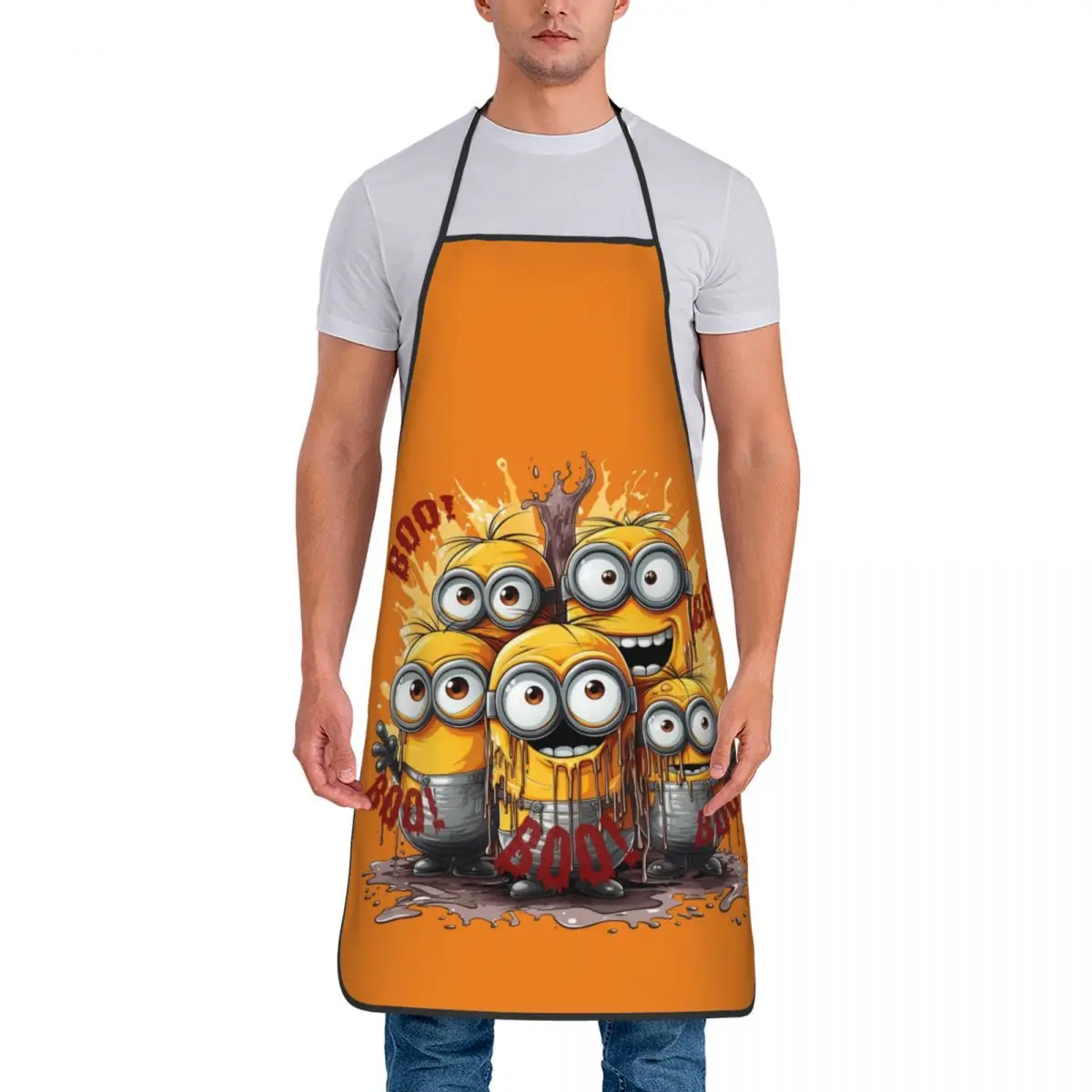 Custom Unisex Minions Halloween BOO Kitchen Chef Cooking Baking Apron Men Women Tablier Cuisine for Painting