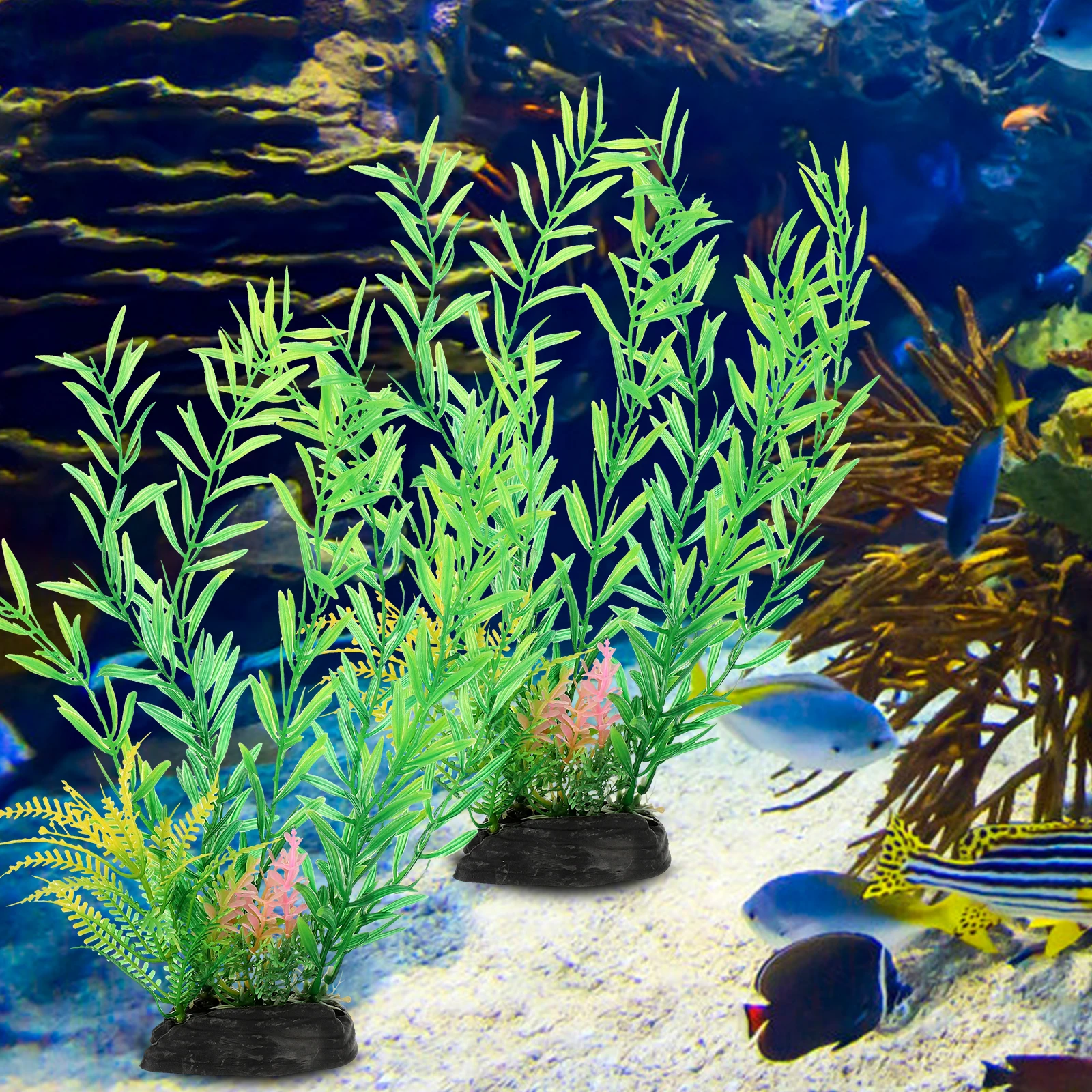 

2pcs Wear-Resistant Fake Aquarium Plants Delicate Faux Plant Lifelike Fish Tank Decor Replaceable Safe Artificial Plant For