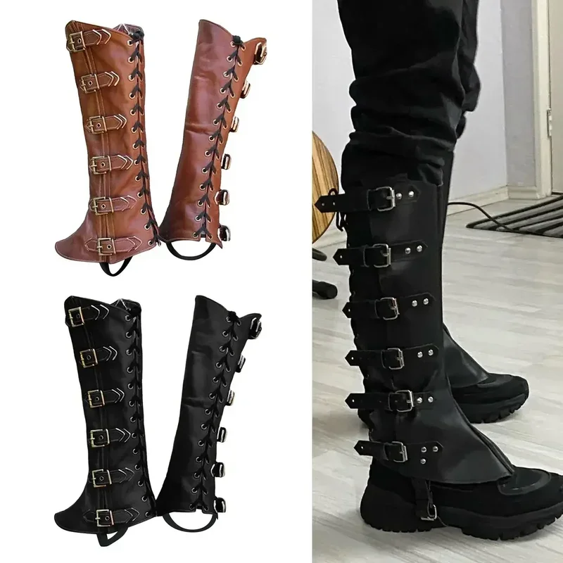 SN66 PU Leg Guard Shoe Steampunk Warrior Medieval Gothic Shoe Cover for Masquerade Knights Costume Accessory Cosplay Props WoW&M