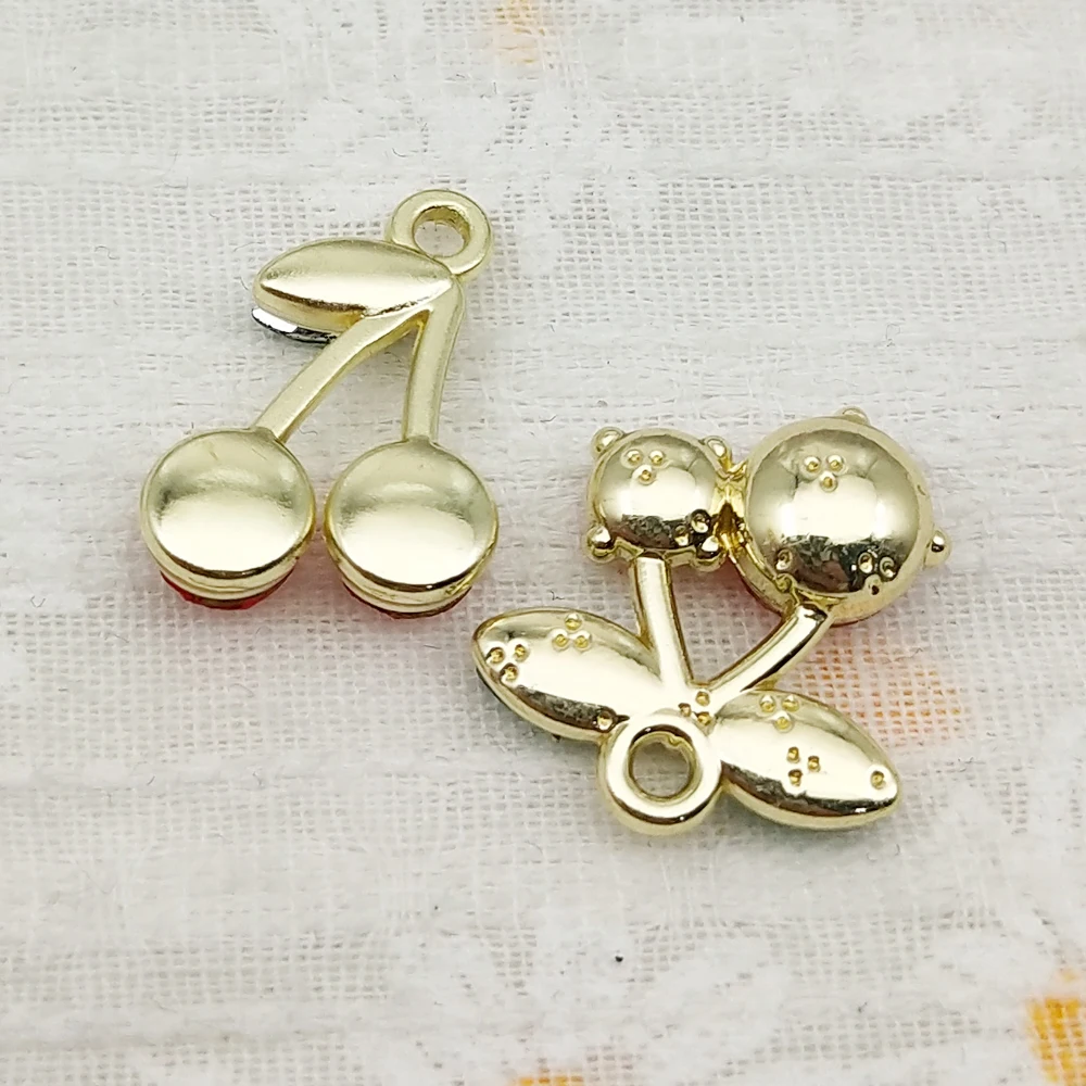 10pcs Cherry Charm for Jewelry Making Necklace Keychain Phone Pendant Diy Accessories Alloy Metal Gold Plated