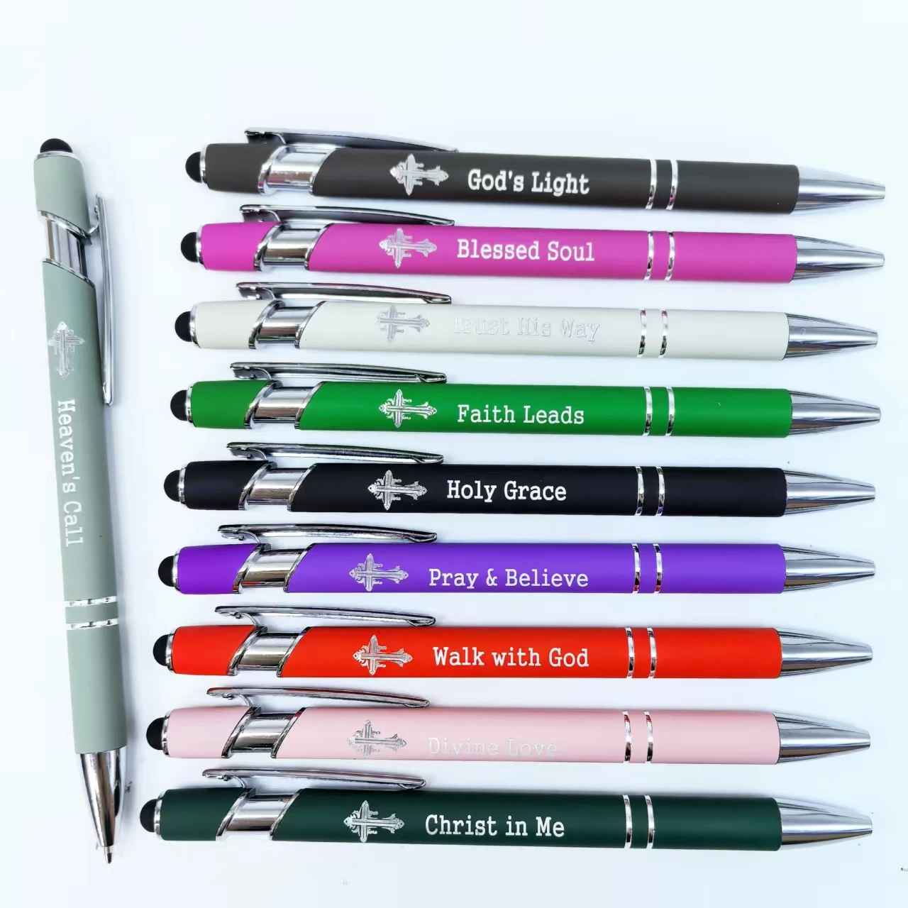 

10 шт., шариковые ручки с религиозными надписью, сенсорные металлические ручки с гравировкой фразы, повседневные офисные канцелярские принадлежности, подарки
