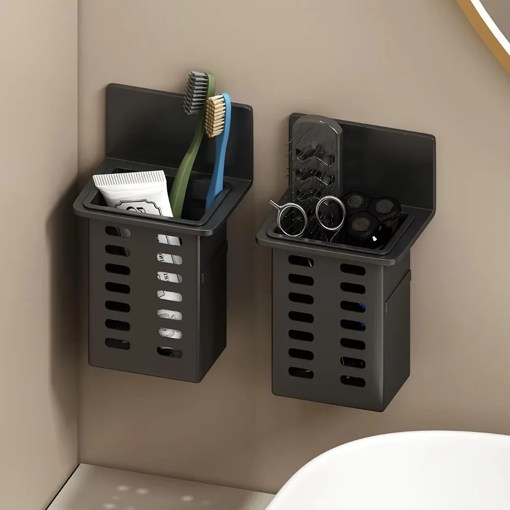 Wall Mounted Wall Toothbrush Holder No Drill Hanging Bracket Bathroom Storage Box Self Adhesive Toothpaste Rack Kitchen Bathroom