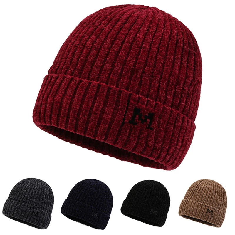 Winter Knitted Wool Hat Beanie Hat for Men Winter Cap Beanie Women Thick Wool Hat Embroidered Simple Versatile Outdoor Ski Hat