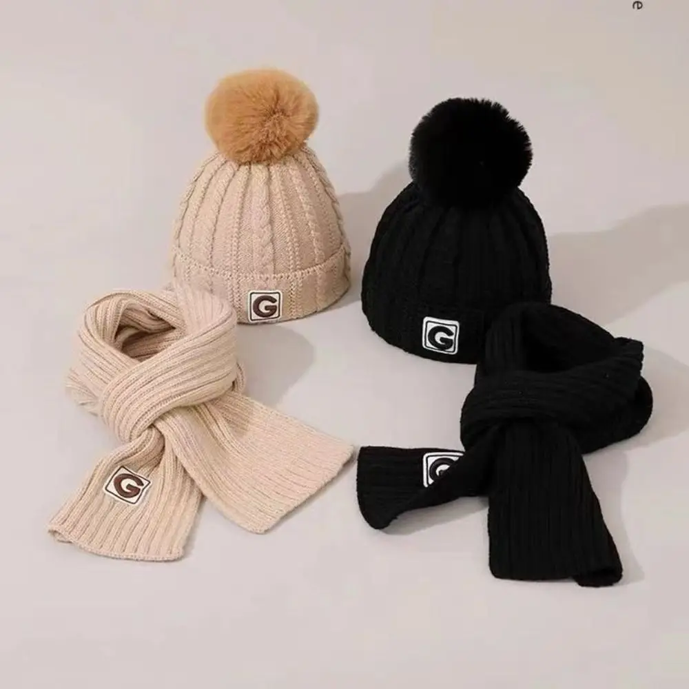 Winter Thicken Children's Hat with Scarf Ball Solid Color Crochet Hat Korean Style Neck Warmer Baby Ear Protection Hat Girls