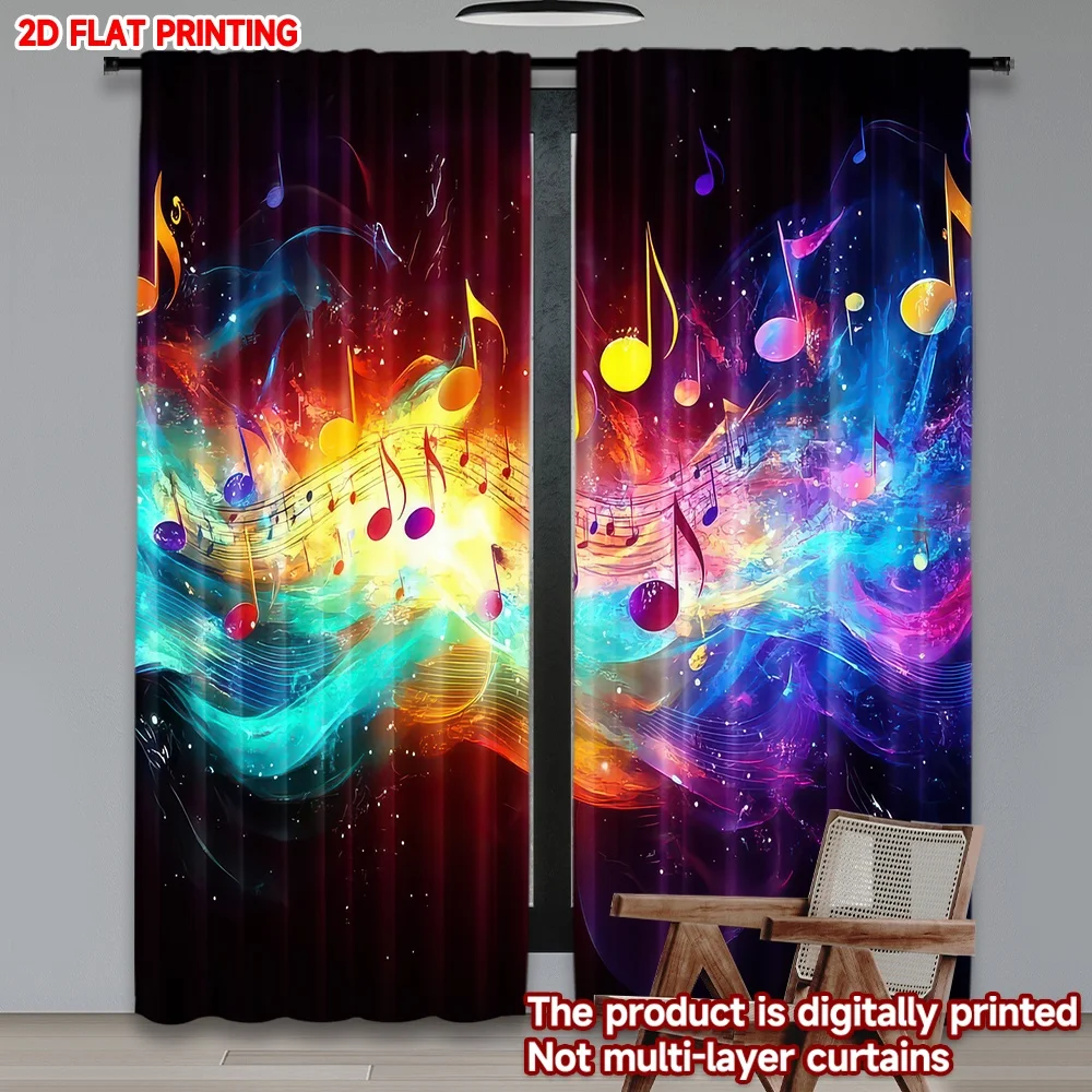 

2D flat printing 2pcs Party Curtain Colorful Musical Waves Digital Printed Polyester Drapes Holiday Decorations for Oversized