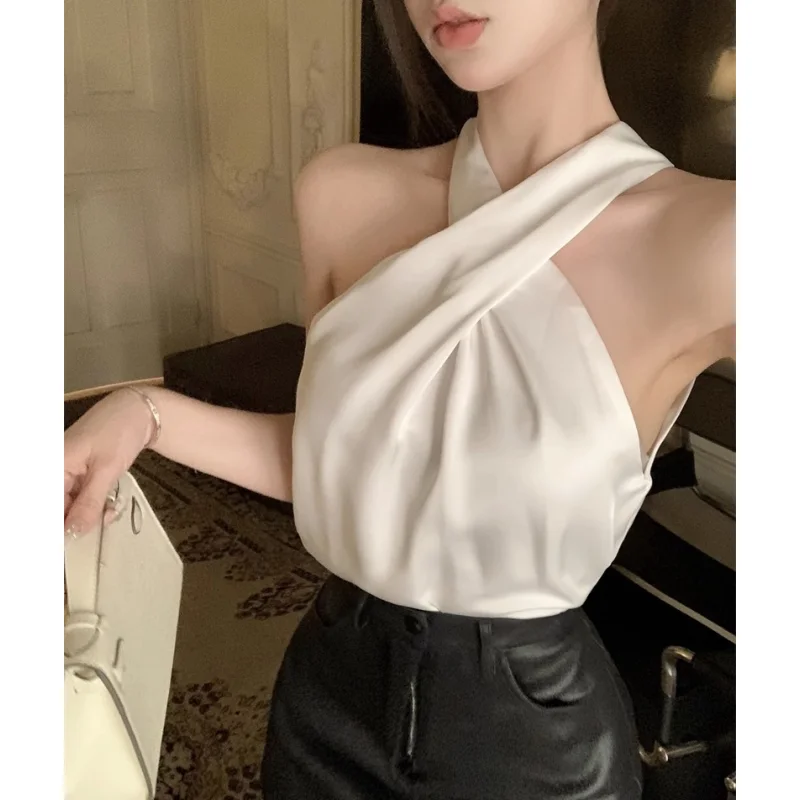 T Shirt For Women White Sling Off Shoulder Personalized Summer Fashion Y2K Chic 2023 Female Clothing Versatile Short Shirt Tops