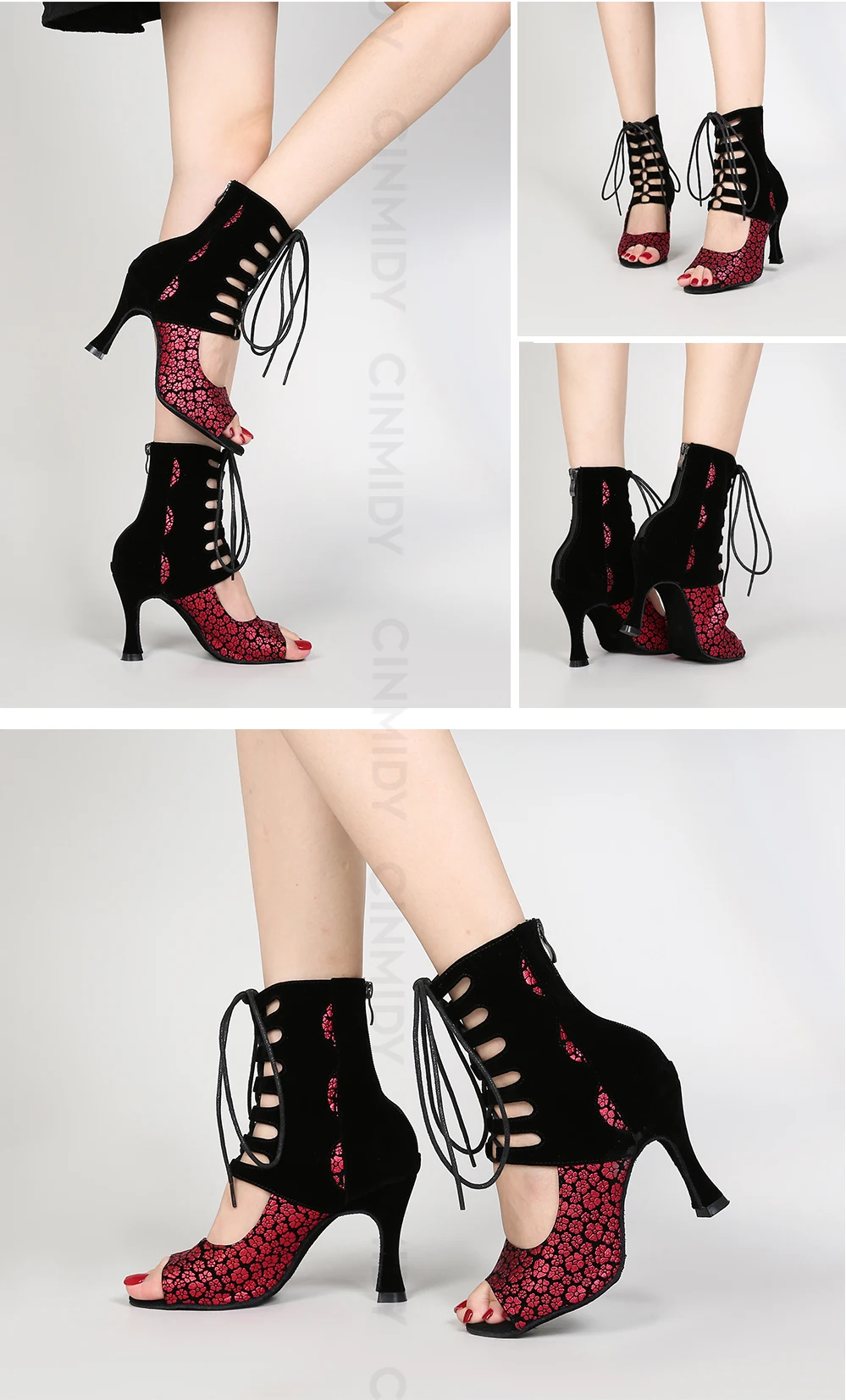 CINMIDY Party-Stiefel Damen Sexy Stilettos High Heels Ballsaal-Tanzschuhe Latein-Tanzschuhe Tango Pole Dance Stiefel Kubanischer Absatz – Detail 15