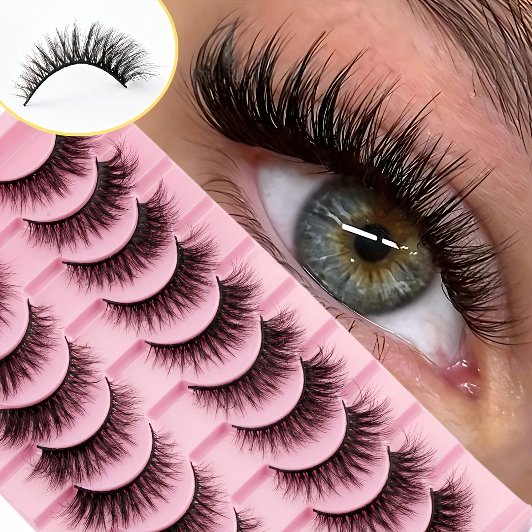 10 pairs of fox eye 3D faux mink false eyelashes - anti-allergy, full cat eye style, can enhance eye length