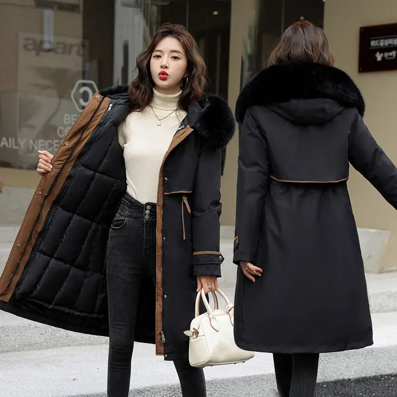 

Parkas Woman Womens Fall Light Full-Zip Overcoats Charming Harajuku Popular Fashion Fur-Collar Zipper Quilted Baggy Double-Sided
