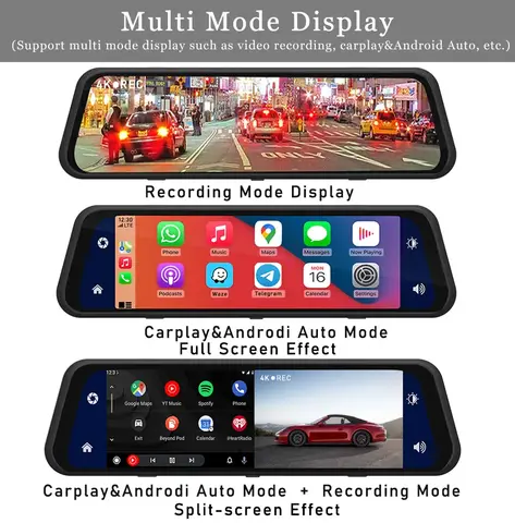 ANSVICAM UHD 4K + 1080P 자동차 Dvr Carplay 안드로이드 자동 GPS 5G WIFI AUX 대시 캠 스트림 백미러 Dashcam 카메라 드라이브 레코더