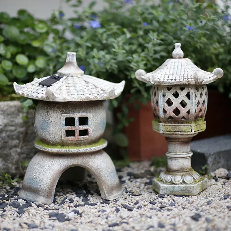 Tabletop ornament resin handmade new Chinese-style courtyard solar lantern outdoor garden decoration Japanese-style landscaping