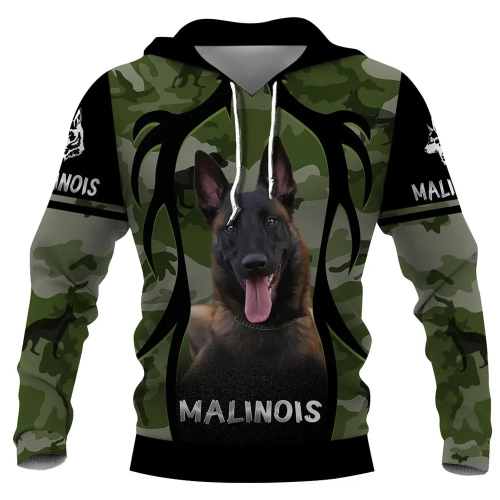 HX Animals Hoodie 3D Graphic Animals Camouflage Dogs Malinois Hoodies Fashion Funny Pullovers Tops Men Clothing