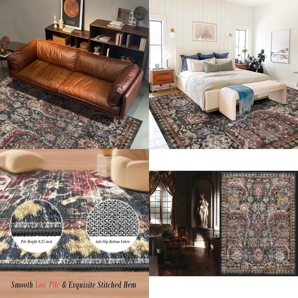 

Stain-Resistant Vintage Tribal Area Rug, 5x7, Ideal for Living Room, Bedroom, Kids' Spaces