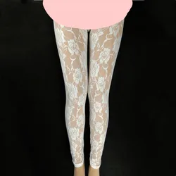 2024 Summer Sexy See-through Hollow Out Lace Leggings For Women Rose Pcrochet Pants Female Casual Wear L003