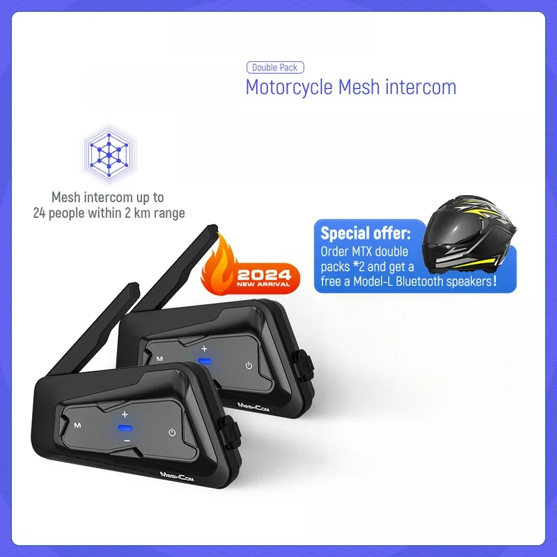 Mesh com mesh & Bluetooth intercom for motorcycle helmet headset, mesh intercom up to 24 people within 2 km range